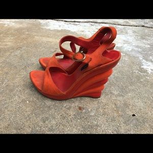 100% Authentic Sergio Rossi Orange Wedge Heels